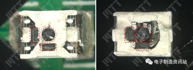 光衰LED燈珠機械開封后光學照片
